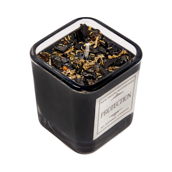 New Moon Beginnings Protection Black Soy Candle Herb Crystal 7.5oz Square Glass - Picture 2 of 2
